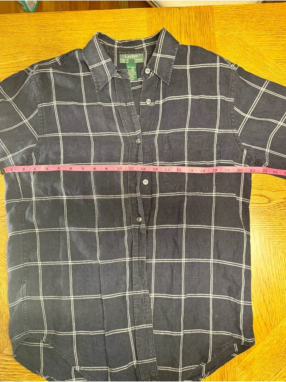 Ralph Lauren 100 Linen Navy Windowpane Button-Up Shirt - Picture 6 of 9